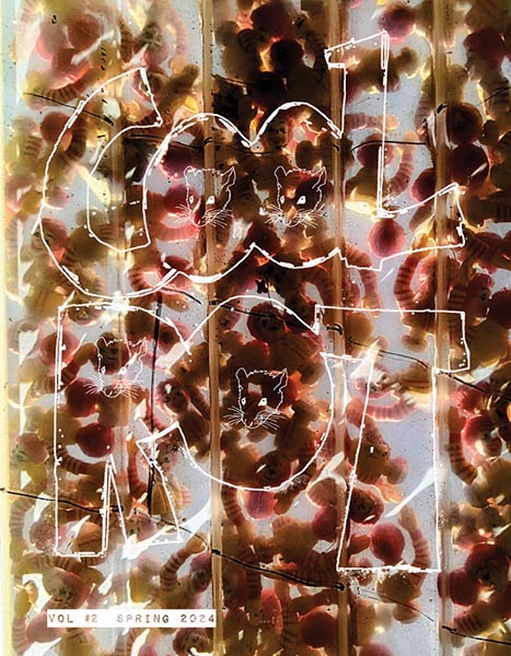 Cool Rot Vol 2 cover - white outline of the words cool rot with outlines of rats over an image of many mcdonalds truck happy meal toys